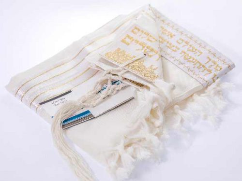 טלית צמר פסים זהב
