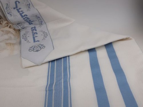טלית כותנה פסים בצבע תכלת