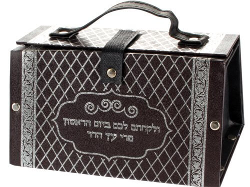 כלי לאתרוג דמוי עור הדפסה כסף עיטור "מעויינים" 11X | Faux Leather Etrog Box 11x19x13 cm- with Silver Diamond Shape Print