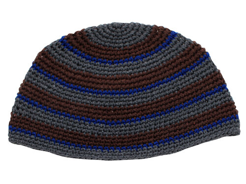 כיפה פריק 26 ס"מ פסים אפור וחום | Frik Kippah 26 cm- Gray and Brown Stripes
