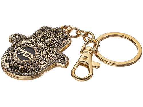 מחזיק מפתחות חמסה "מזל" משובץ 5.5 ס"מ | Metal Keyholder Hamsa Mazal 5.5 cm