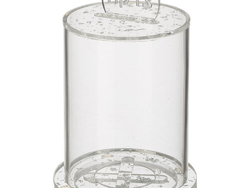 קופת צדקה מאקריליק כסף נצנץ 16X10 ס"מ | Lucite Tzedakah Box 16*10 cm- Silver