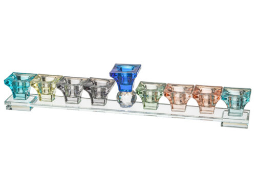 חנוכייה קריסטל מהודרת - צבעוני 37x6 ס"מ | Elegant Crystal Menorah 37*6 cm