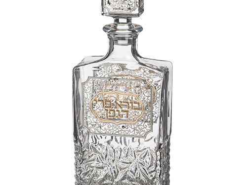 בקבוק קריסטל ליין עם פלקטה מהודרת 24 ס"מ | Crystal Wine Bottle 24 cm with Metal Plaque