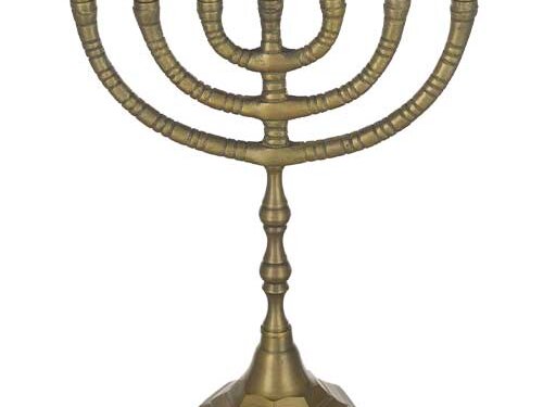 מנורה אלומיניום 7 קנים גימור מוזהב 30 ס"מ | Aluminum 7 Branch Menorah 30 cm- Brass Finish - Golden