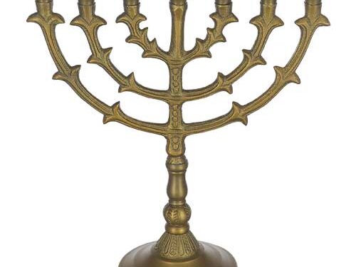 מנורה אלומיניום 7 קנים גימור מוזהב 25 ס"מ | Aluminum 7 Branch Menorah 25 cm- Brass Finish - Golden