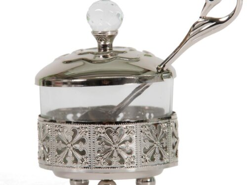 כלי לדבש פיליגרין "עיטורים" גימור כסף 10 ס"מ | Silvered Filigree Honey Dish, 10cm