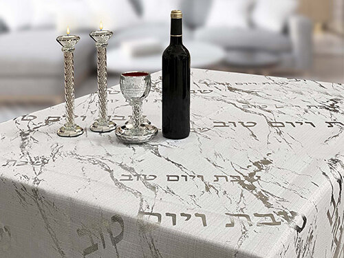 מפת שולחן מהודרת "שיש כסף" 140x280 ס"מ | Elegant Fabric Tablecloth 140*280 cm "Silver Marble"