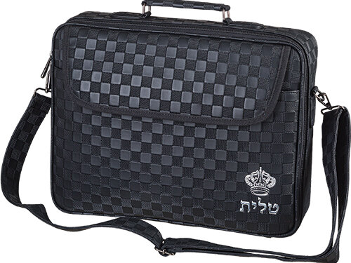 תיק טלית גדול גוון שחור פיו מפואר אותיות בולטות "כתר42*30 ס"מ | Leatherette Talis Bag "Crown" 43*36 cm - Black
