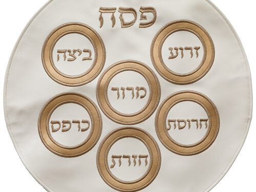 כיסוי פסח מהודר דמוי עור עם רקמה 45 ס"מ אריזת פיוי | Elegant Faux Leather Passover Cover 45 cm