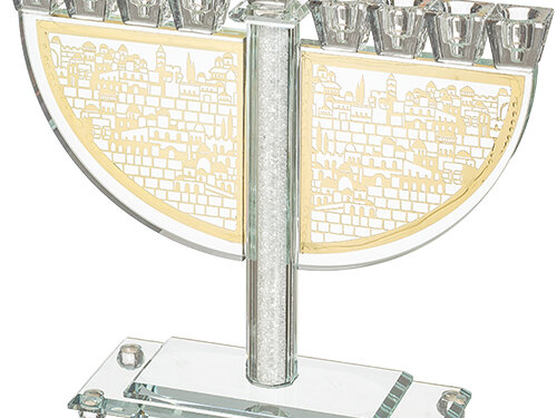חנוכייה קריסטל מהודרת עם פלקטה 23 ס"מ | Crystal Menorah 23 cm with Metal Plaque
