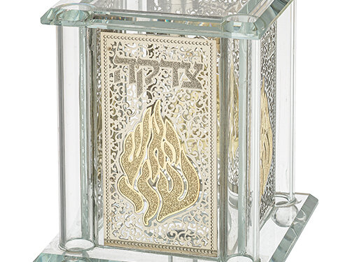 קופת צדקה קריסטל עם פלקטה האש שלי 15סמ | Crystal Tzedakah Box 15 cm with Plaque