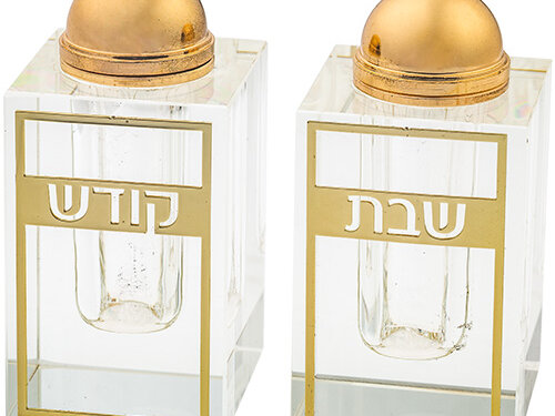 זוג מלחיות קריסטל עם פלקטה חיתוך לייזר 8x4 ס"מ | Pair of Crystal Salt & Peper Holders 8*4 cm with Laser Cut Plaque