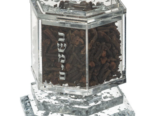 כלי לבשמים מאקריליק נצנצים כסף 8 ס"מ | Lucite Besamim Holder 8 cm - Silver Flakes