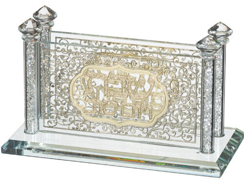 מחזיק גפרורים קריסטל עם פלקטה "עיטור" 16x8 ס"מ | Crystal Matches Holder with Laser Cut Plaque 16*8 cm