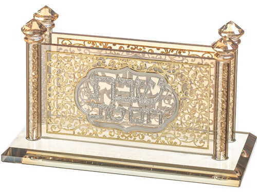 מחזיק גפרורים קריסטל עם פלקטה "עיטור" 16x8 ס"מ | Crystal Matches Holder with Laser Cut Plaque 16*8 cm