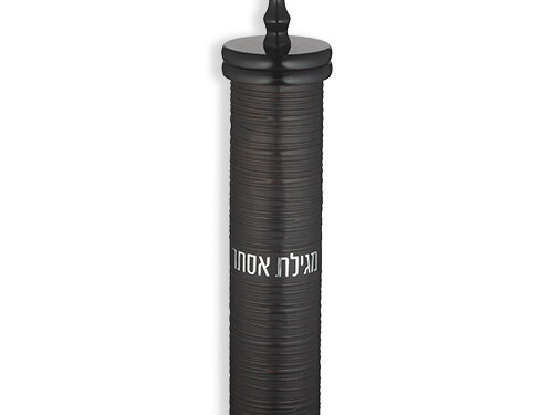 מגילת אסתר ספרדי קוטר 9 ס"מ עץ + פיו פאזל עם פלקטה 39 ס"מ | Sephardic Wood Megilah Case with Plaque Size 39cm/ 15.3"