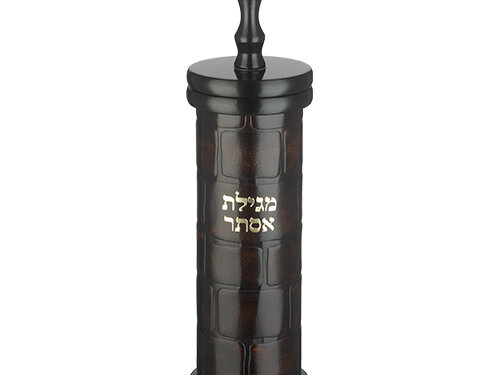 מגילת אסתר ספרדי קוטר 9 ס"מ עץ + פיו כותל עם פלקטה 31 ס"מ | Sephardic Wood Megilah Case with Plaque Size 31cm/ 12.2"
