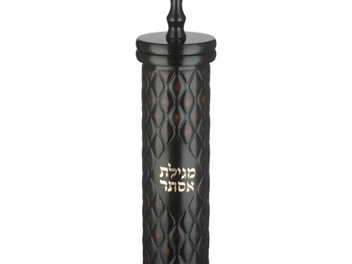 מגילת אסתר ספרדי קוטר 9 ס"מ עץ עם פלקטה פיו עבור קלף 31 ס"מ | Sephardic Wood Megilah Case with Plaque Size 31cm/ 12.2"