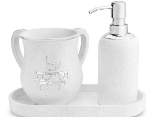סט סבונייה עם נטלה פולימר מהודר כולל מגש | Polymer Set of Washing Cup & Soap Dispenser & Tray
