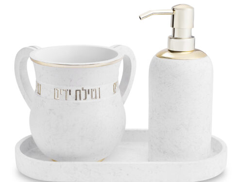 סט סבונייה עם נטלה פולימר מהודר כולל מגש | Polymer Set of Washing Cup & Soap Dispenser & Tray