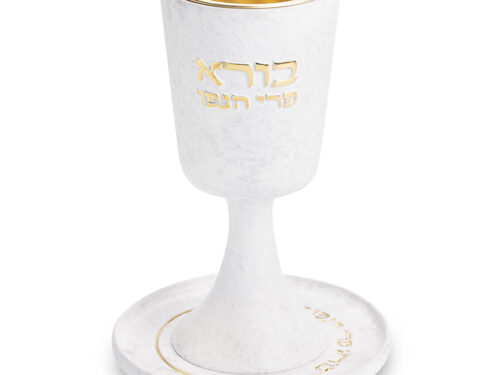 גביע קידוש מהודר מפולימר "בורא" עם רגל ותחתית 15 | Polymer Kiddush Cup 15 cm with Stem & Saucer