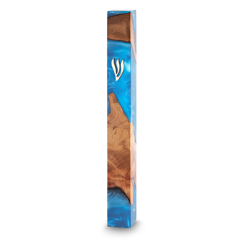מזוזה פולימר עץ עם אפוקסי צבע תכלת גודל 25 | Epoxy Mezuzah 25 cm - Turquoise