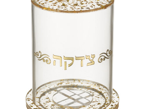 קופת צדקה מאקריליק נצנצים זהב 12.5X10.5 ס"מ | Acrilic Tzedakah Box 12.5*10 cm- Gold